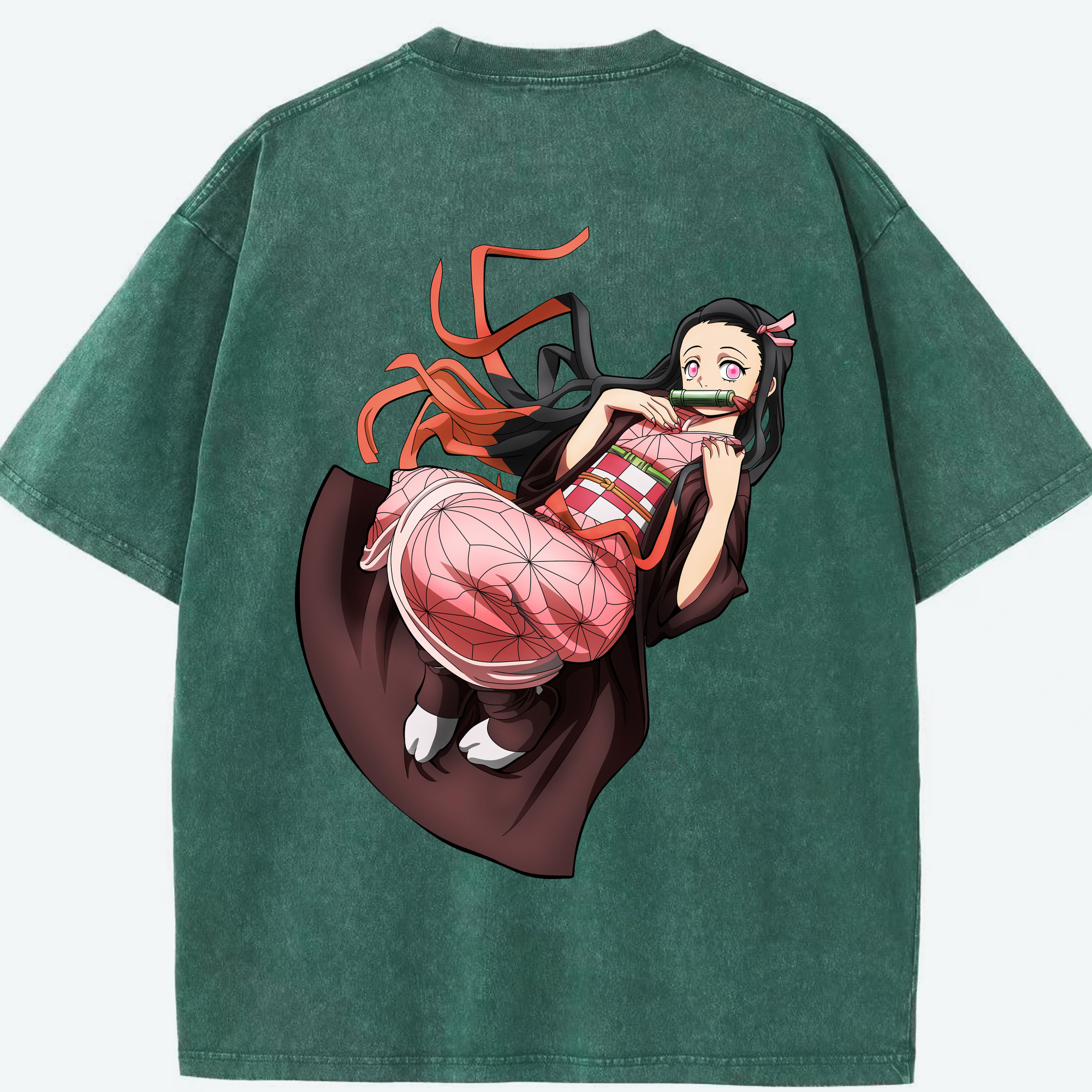 （画像用） 鬼滅の刃（きめつのやいば）竈門 禰󠄀豆子／かまど ねずこ Kamado Nezuko 綿100% ヴィンテージ風 半袖Tシャツ（背面プリント）